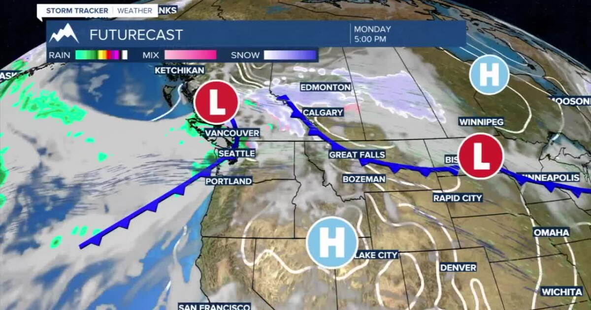 Mild and cloudy for Monday with snow moving in Tuesday