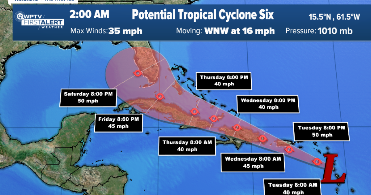 Potential Tropical Cyclone Six moves into Caribbean