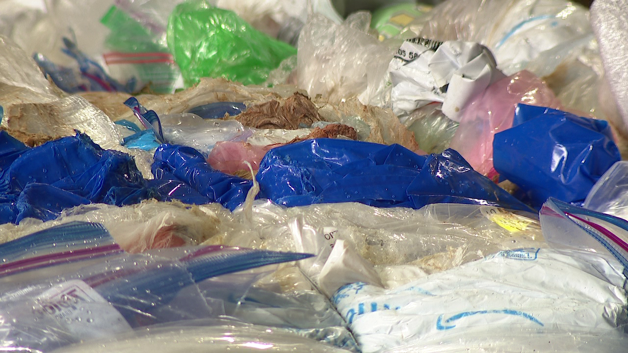 Plastic bags at recycling center