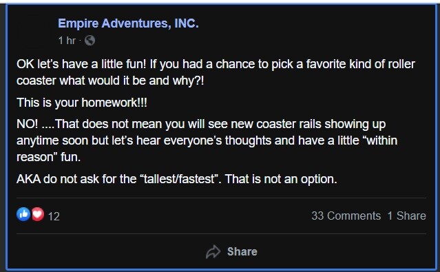 Empire Adventures Facebook Post