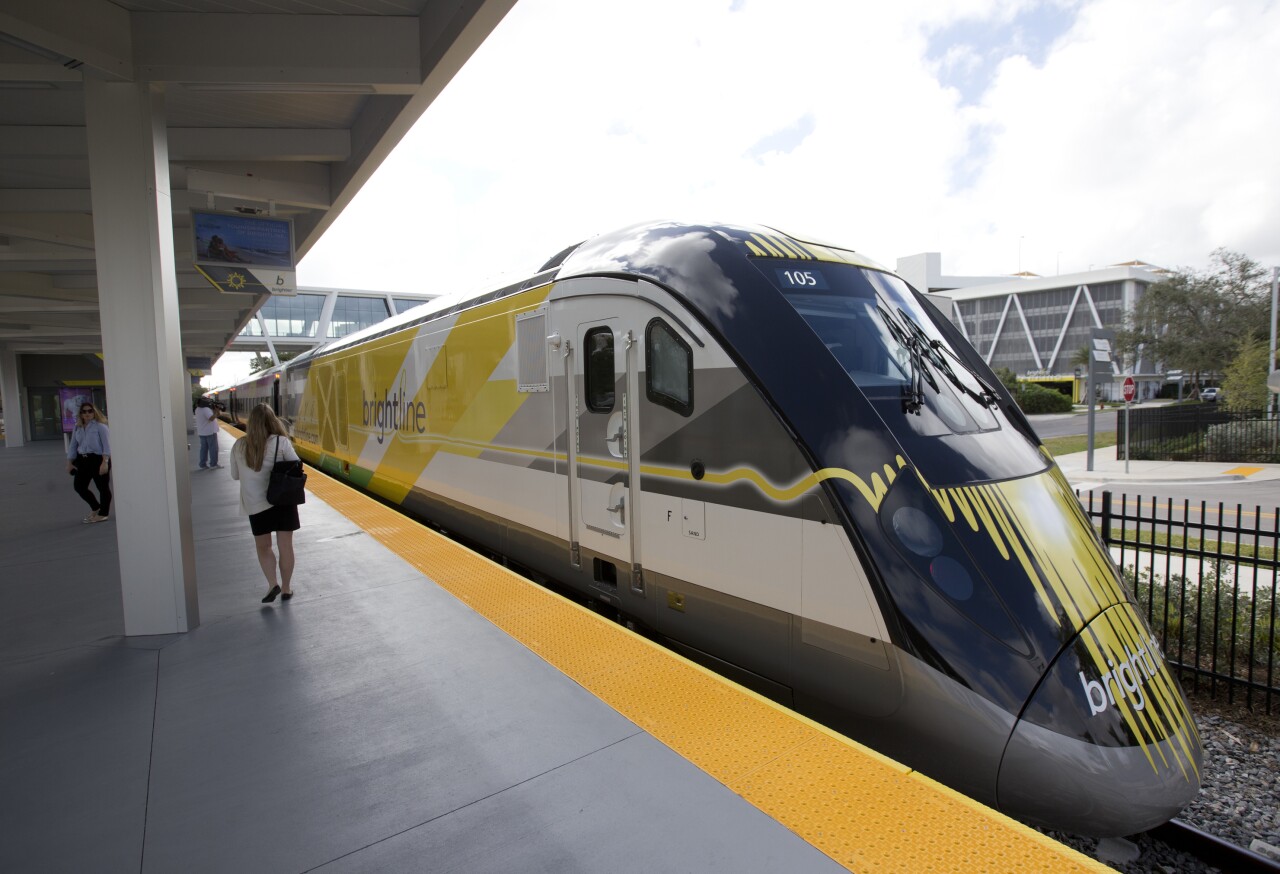 In this Jan. 11, 2018 file photo, a Brightline train sits at the station in Fort Lauderdale, Fla.