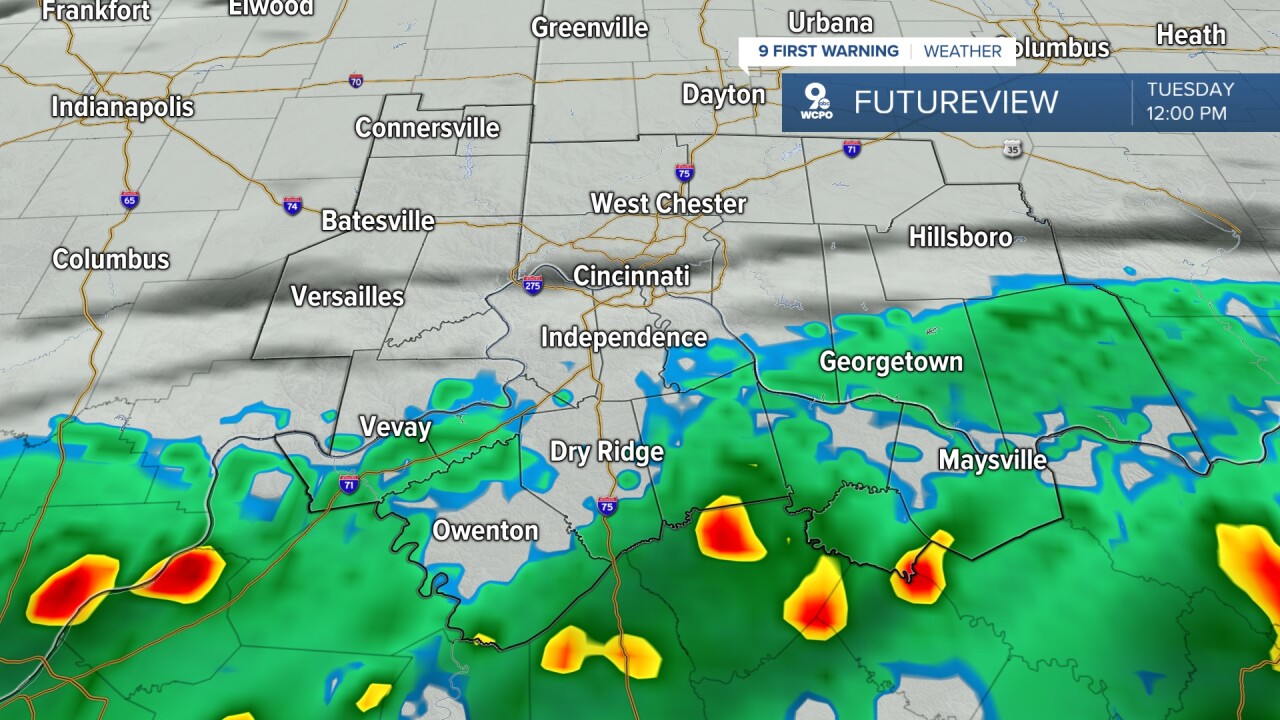 Rain by noon Tuesday