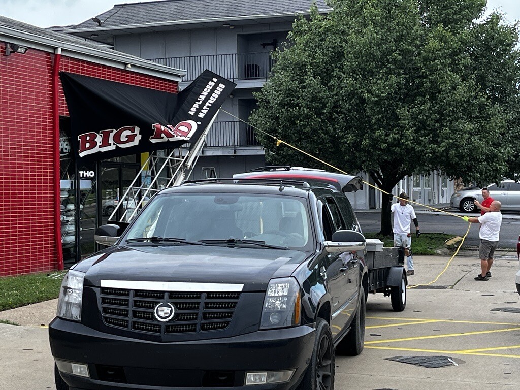 Structural damage at Big Red Appliances and Mattresses in Florence due to overnight storms