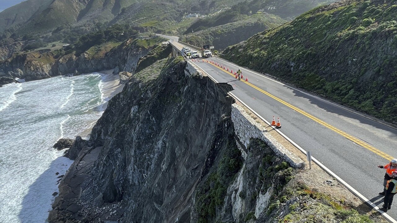 Section of Highway 1 in California's central coast collapses during storm