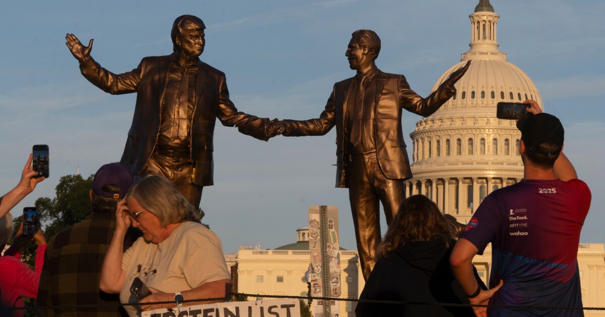 ‘Finest Pals Endlessly’ statue of Trump and Epstein again on show in Washington