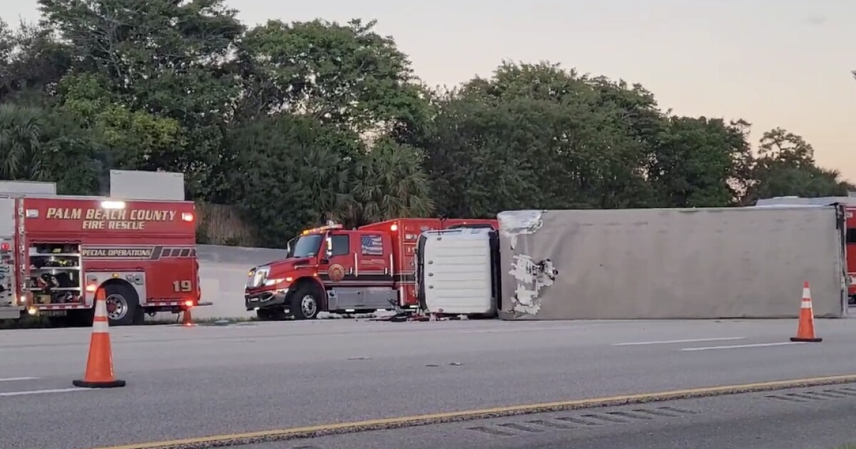 I-95 southbound reopens in Palm Beach Gardens after tractor trailer crash