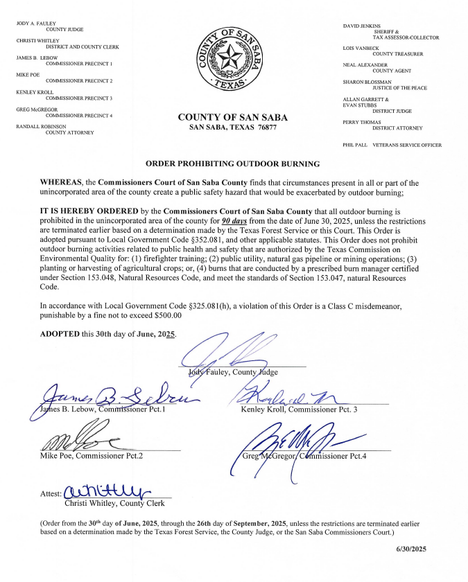 Burn Ban Order