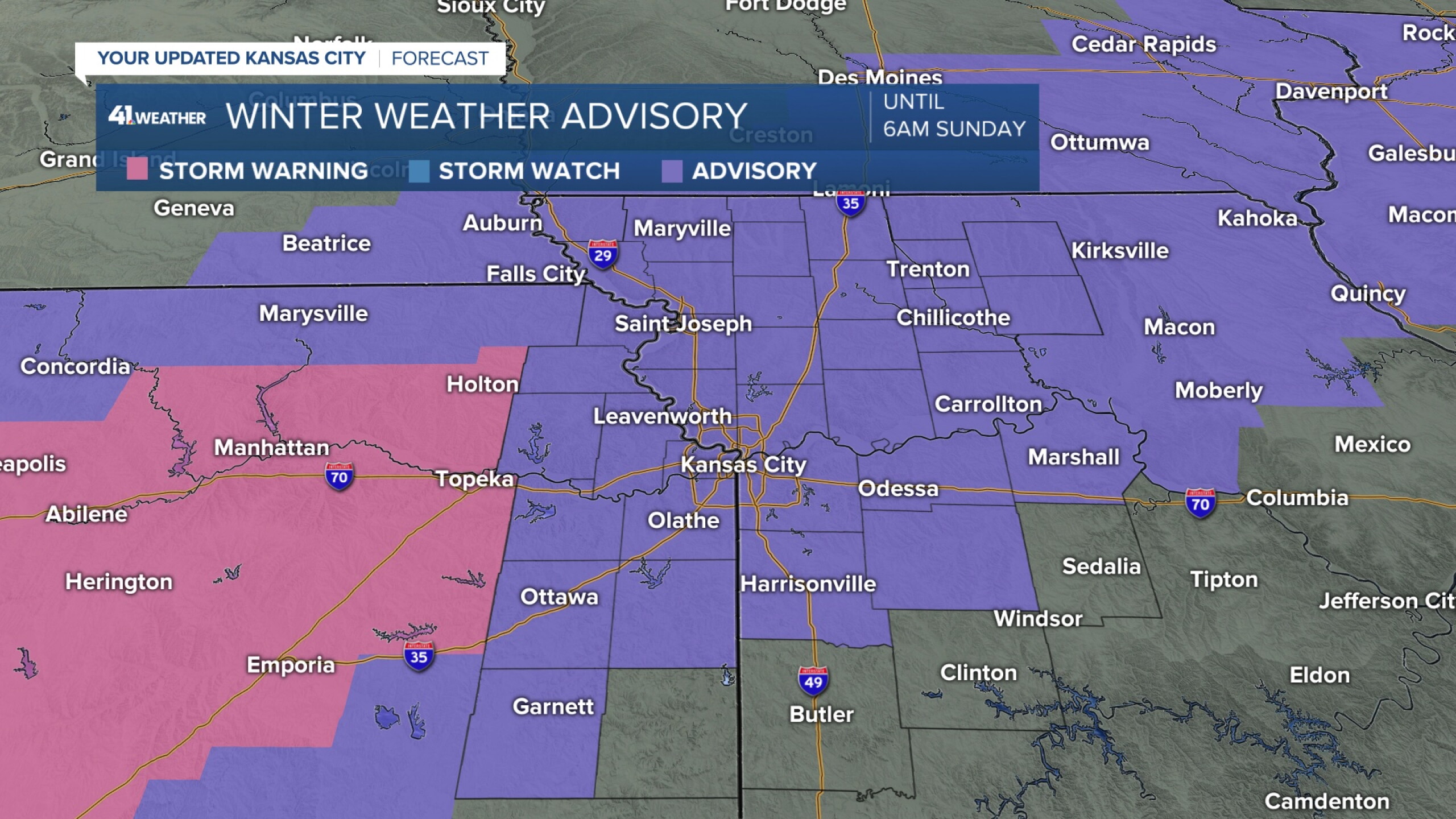 Winter weather advisory issued for Kansas City area Saturday through Sunday