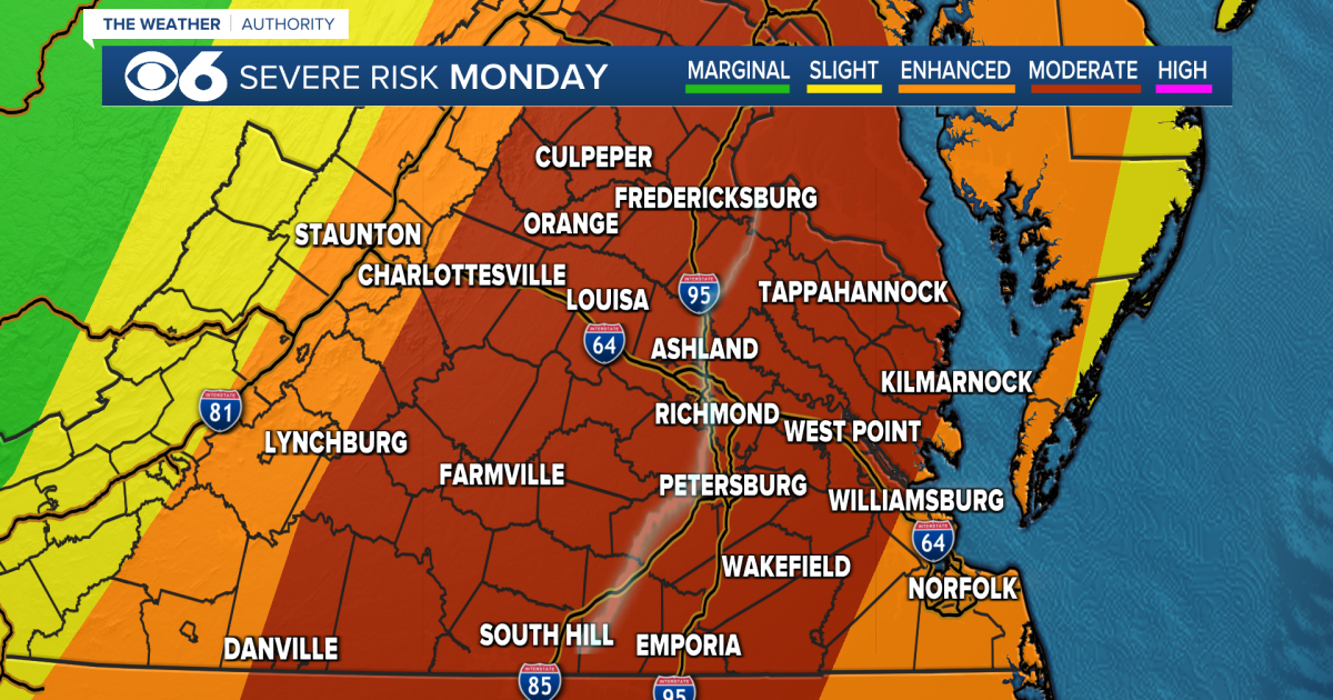 Level 4 severe storms risk prompts school closures across Virginia on Monday