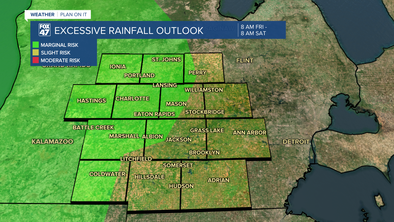 Localized ponding remains possible for showers and storms that advance through Mid-Michigan late Friday into Saturday morning