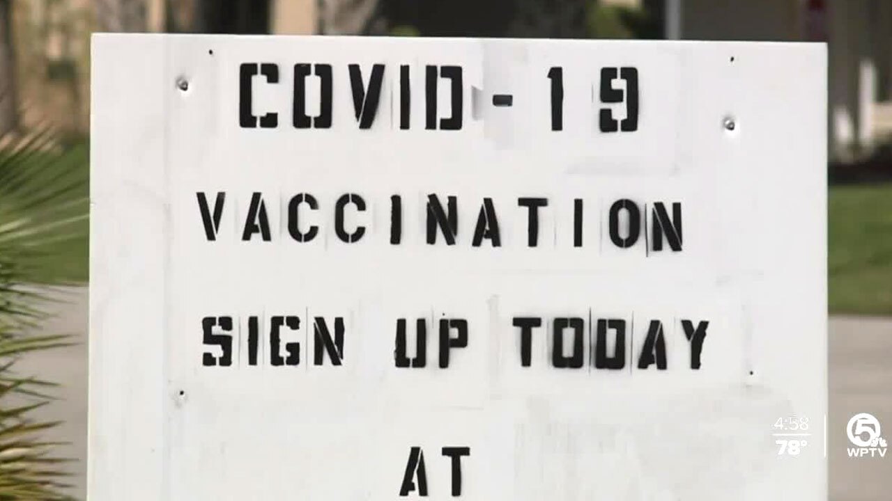 COVID-19 Vaccine sign Spanish Lakes community in St. Lucie County, Feb. 25, 2021