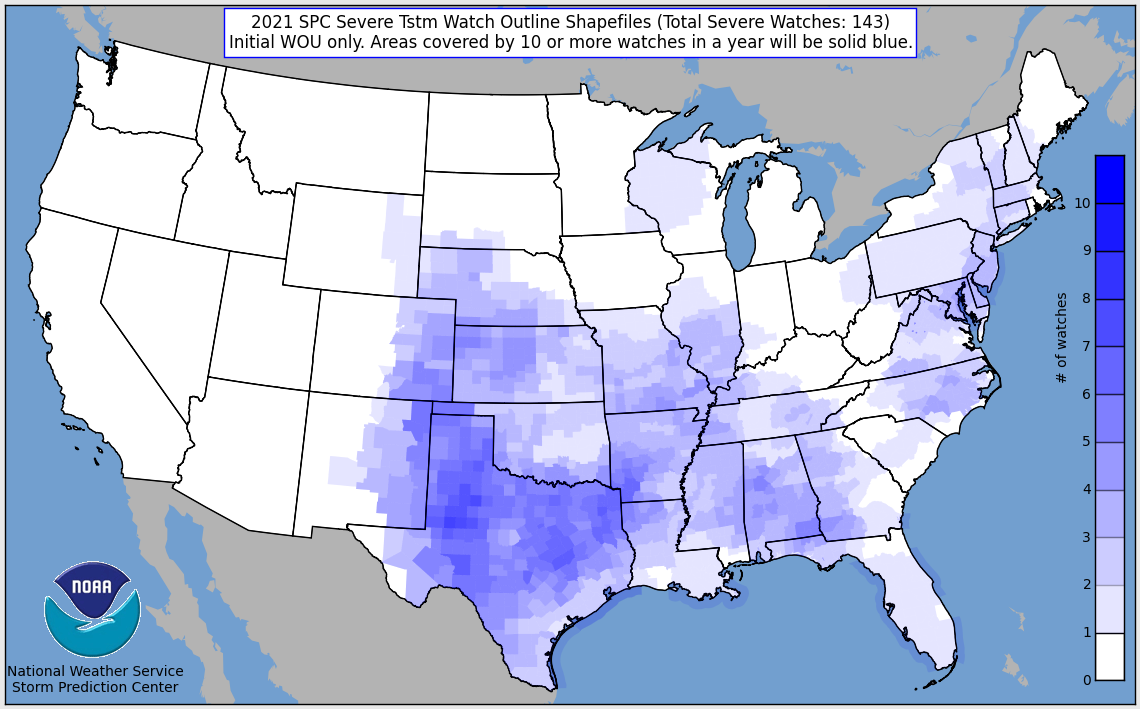 Severe Thunderstorm Watches in 2021