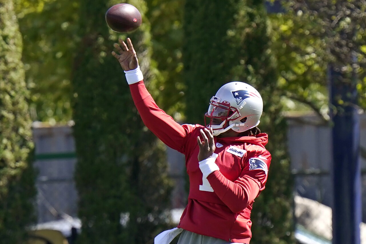 New England Patriots QB Cam Newton at training camp, August 2020