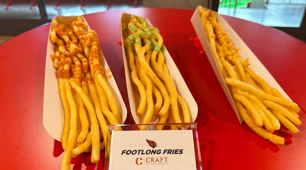 NEW FOOD ITEM at State Farm Stadium: Foot Long Fries with Choice of Sauce ($9)