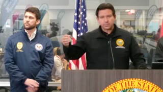Gov. Ron DeSantis holds a news conference at the state emergency operations center in Tallahassee on Oct. 9, 2026, as the state prepares for Hurricane Isaias.