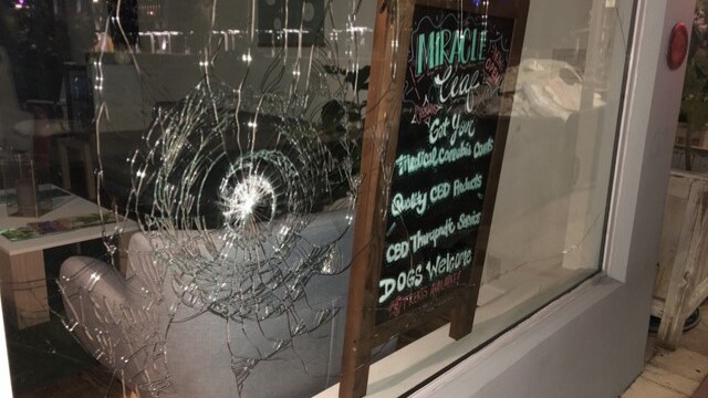 Shattered glass to Clematis Street storefront after violent protest