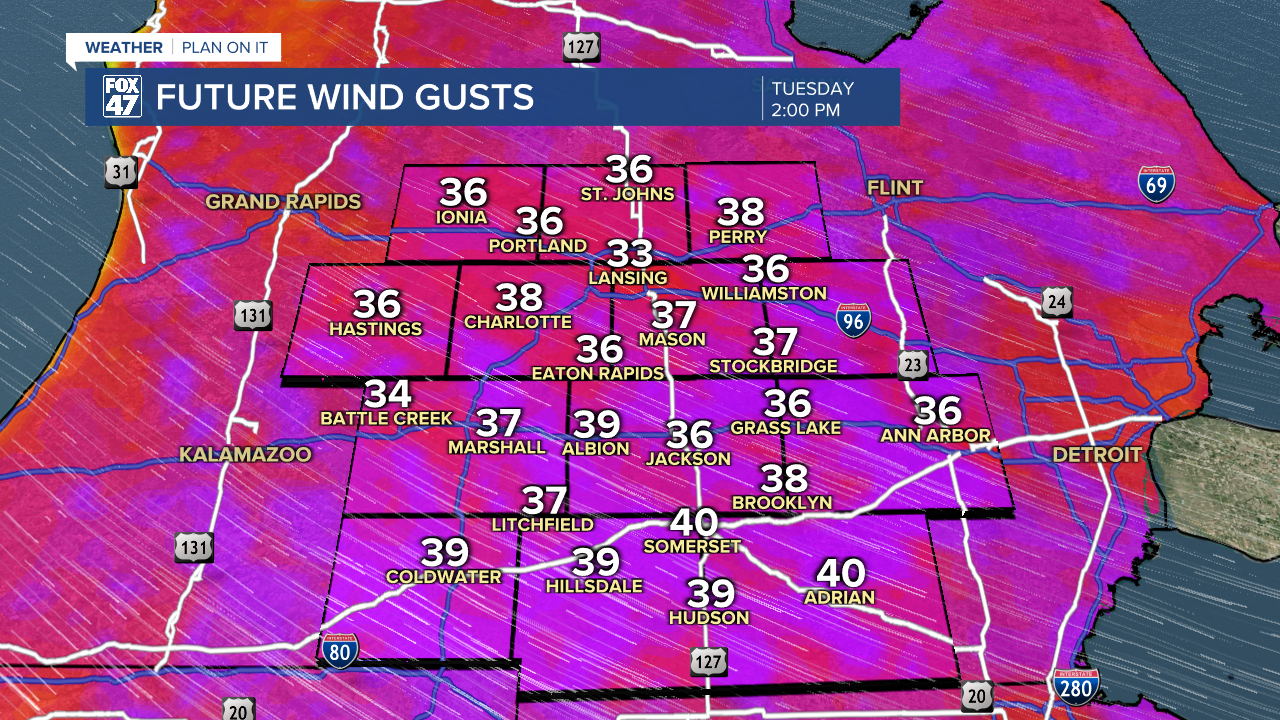 Wind Gusts as High as 40 mph Tuesday