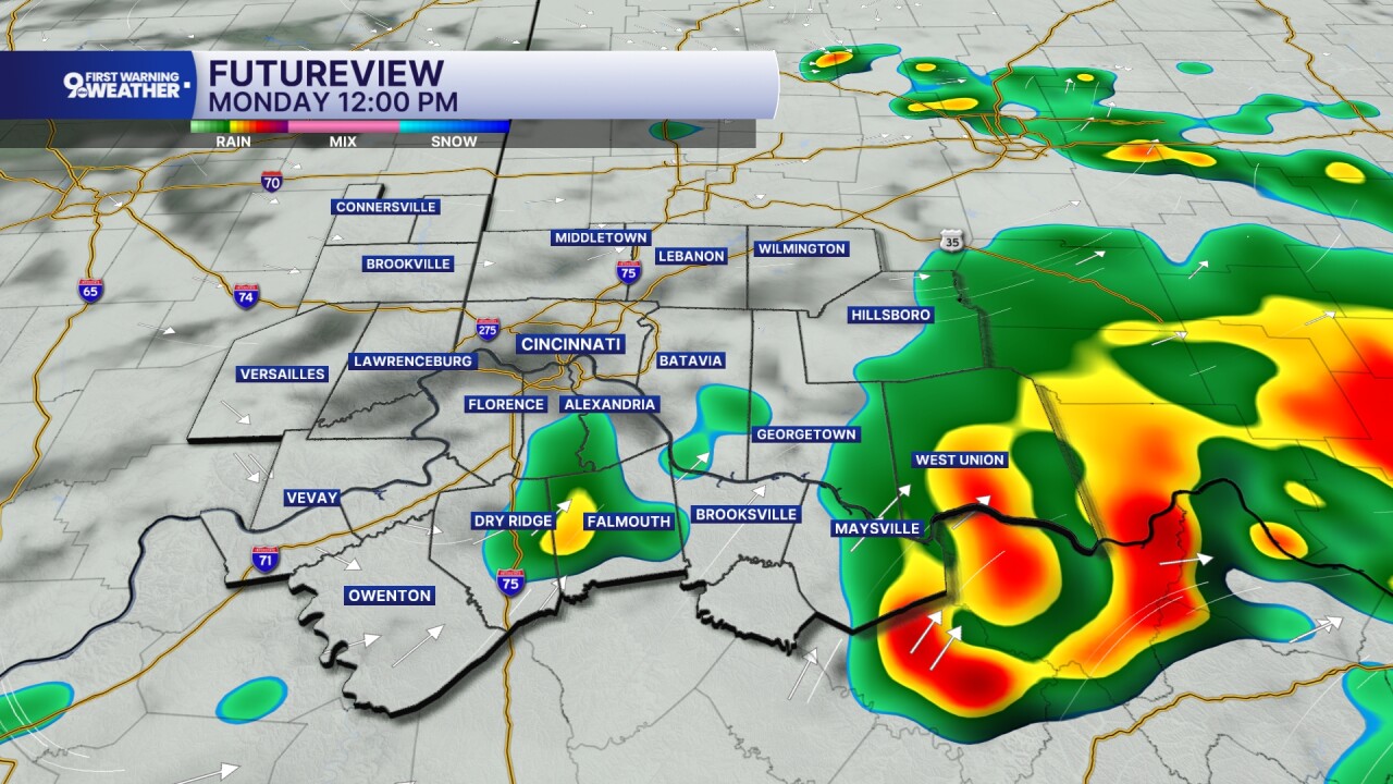 Monday rain by noon