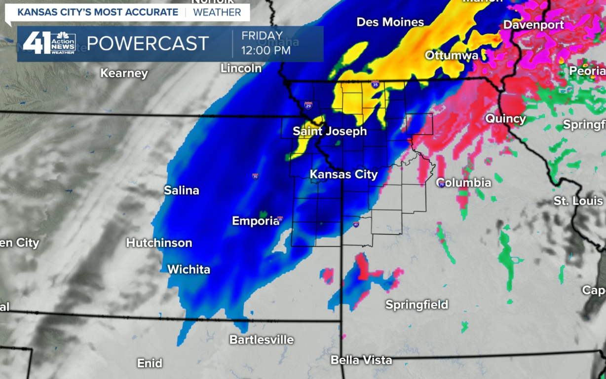 Snow Forecast In Blue, Valid Noon On New Year's Day