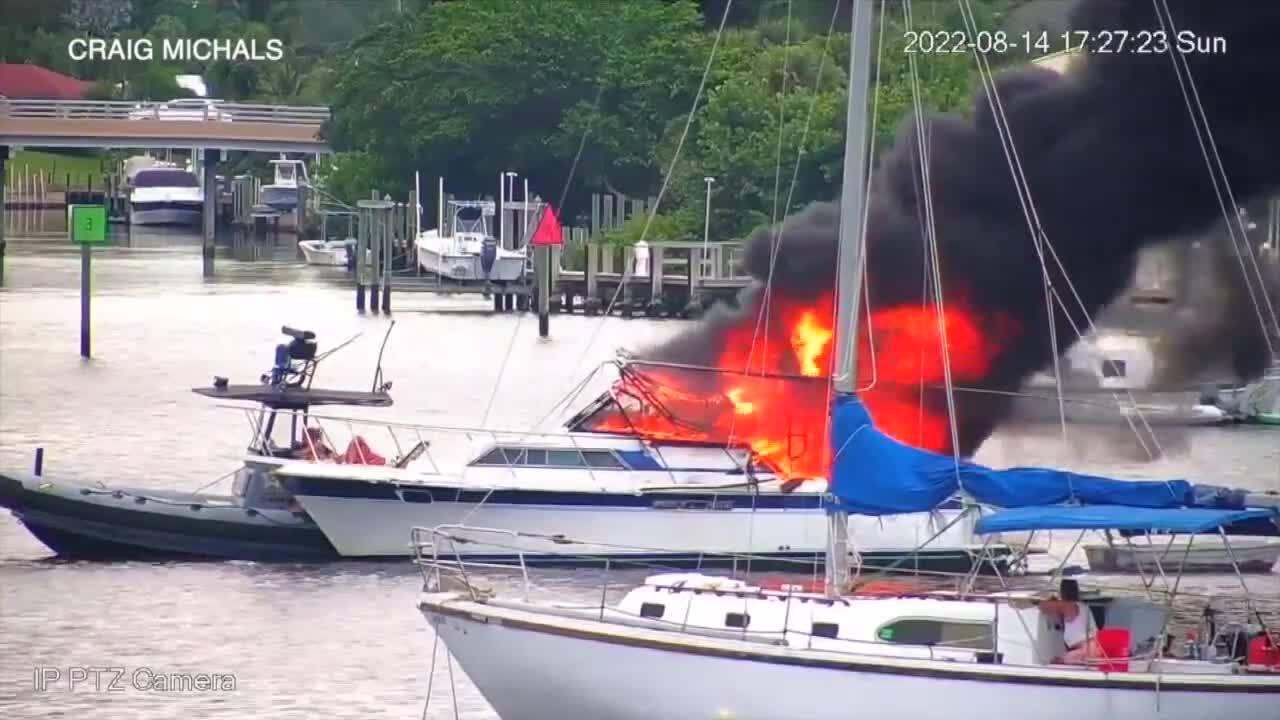 Craig Michals video of burning boat in Port Salerno, Aug. 14, 2022