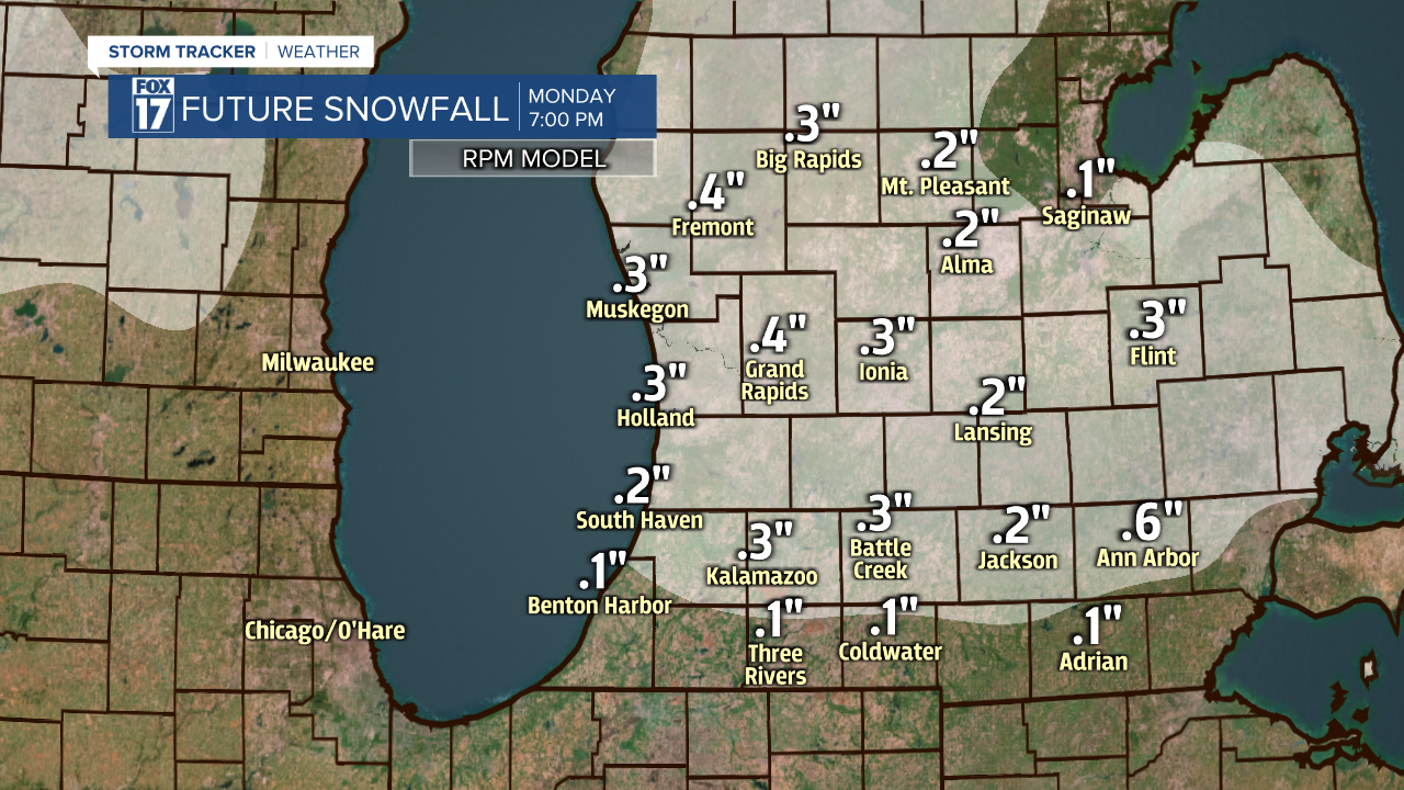 Dusting of snow Monday afternoon