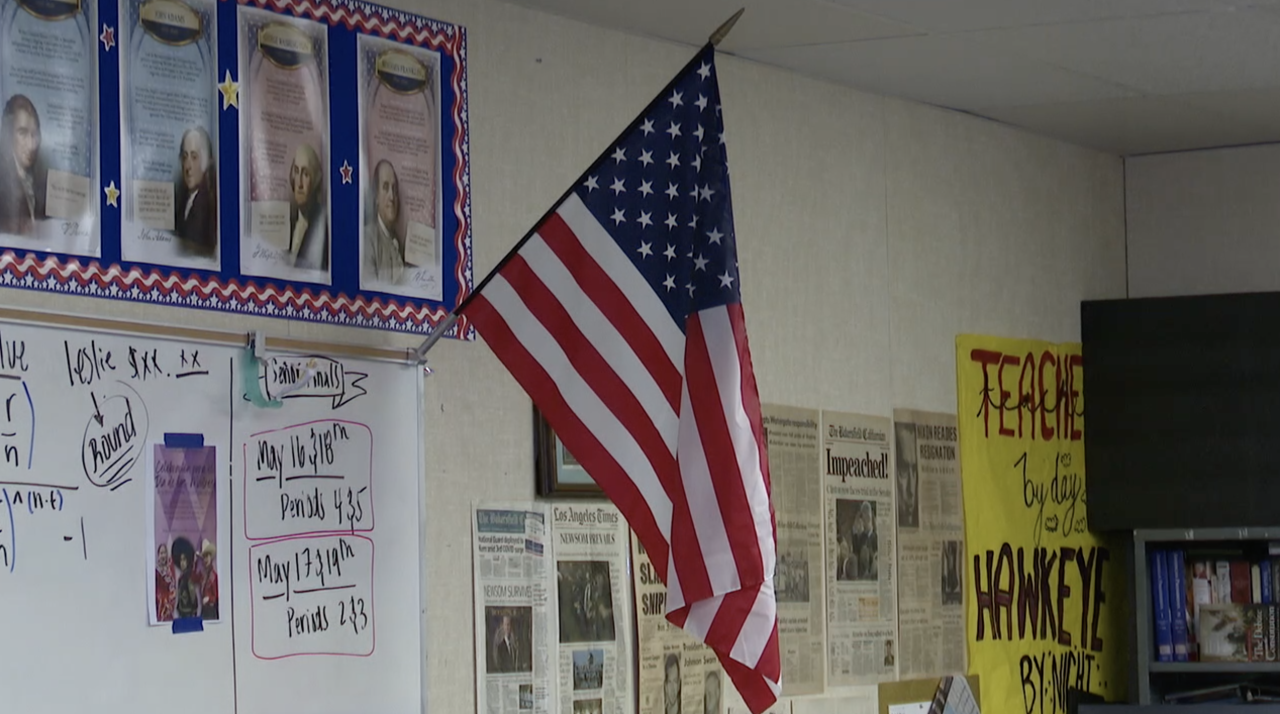 american flag in a us history classroom