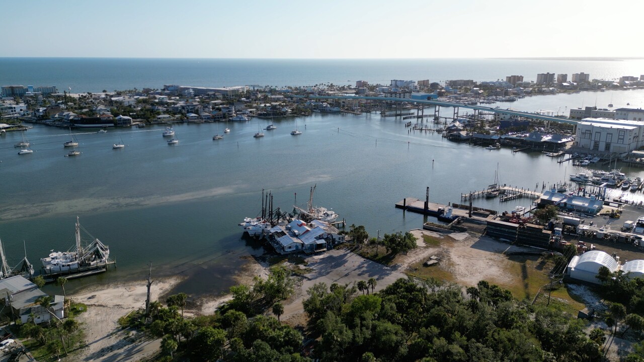 Aerial photo of previous operating location of Trico Shrimp, Matanza's pass bridge in the background.