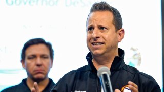 Jared Moskowitz, Florida's Director of Emergency Management, gestures during a news conference Sunday, April 4, 2021, at the Manatee County Emergency Management office in Palmetto, Fla. Six Democrats and seven Republicans are running for the District 23 South Florida seat left open by Democratic Rep Ted Deutch's decision to retire. 