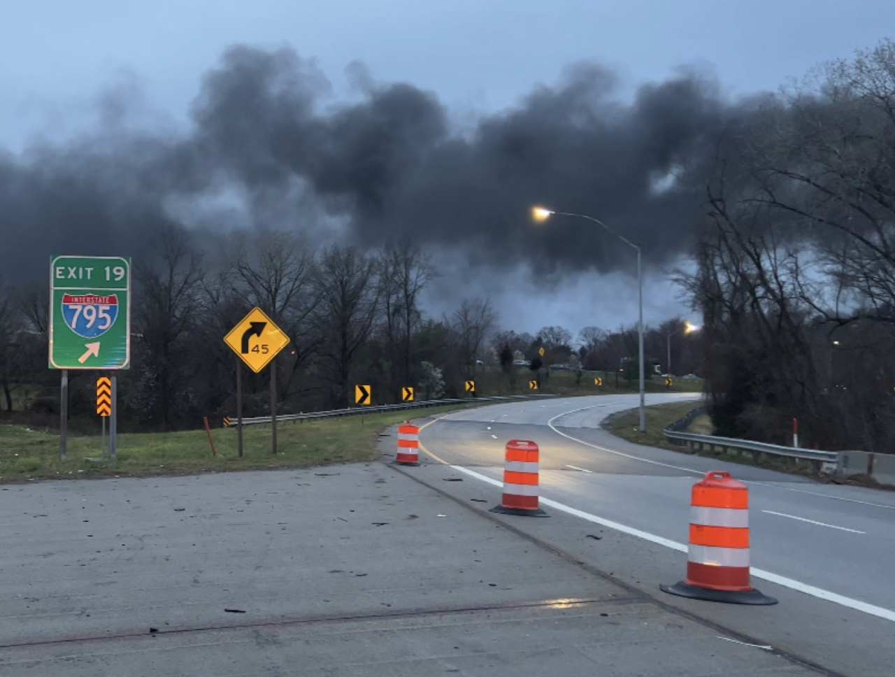 Driver hospitalized after fuel tanker erupts in flames on I-795