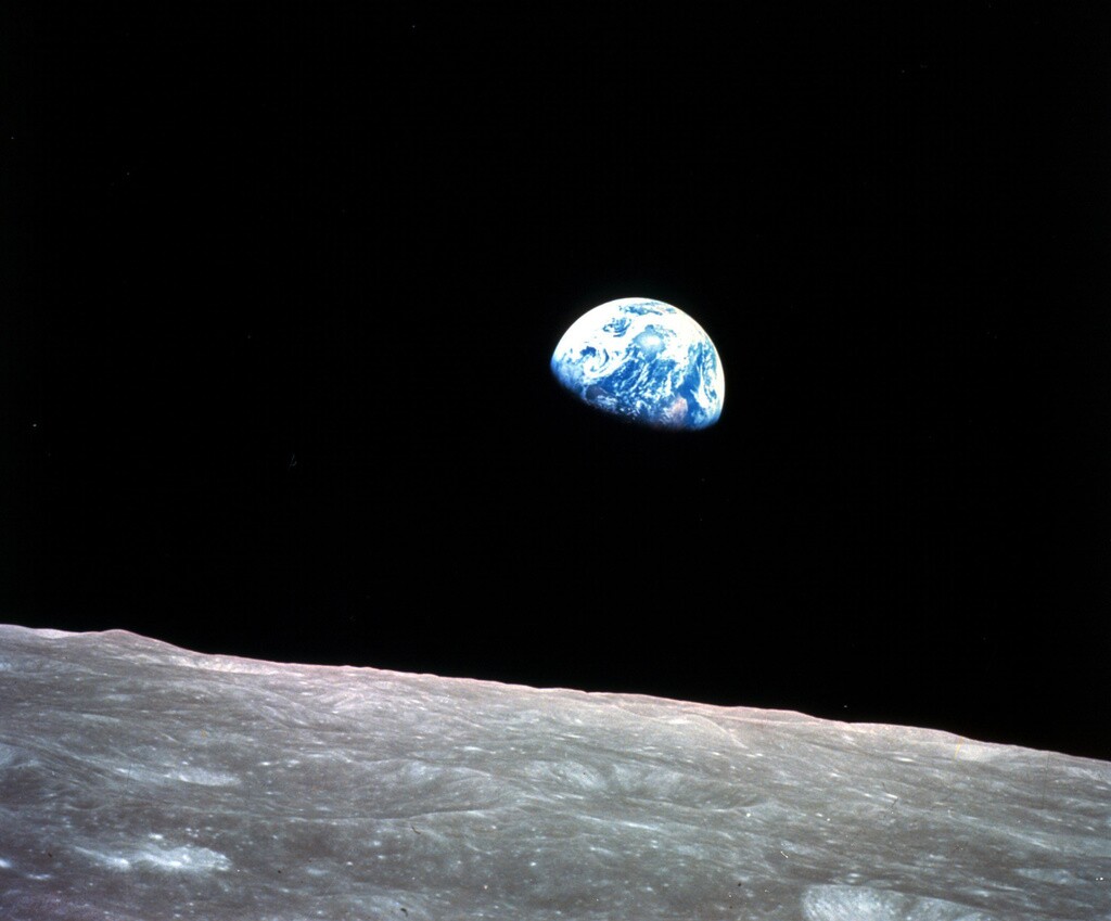 Taken in Dec. 24, 1968, this photograph shows the Earth from the surface of the moon during the Apollo 8 mission.