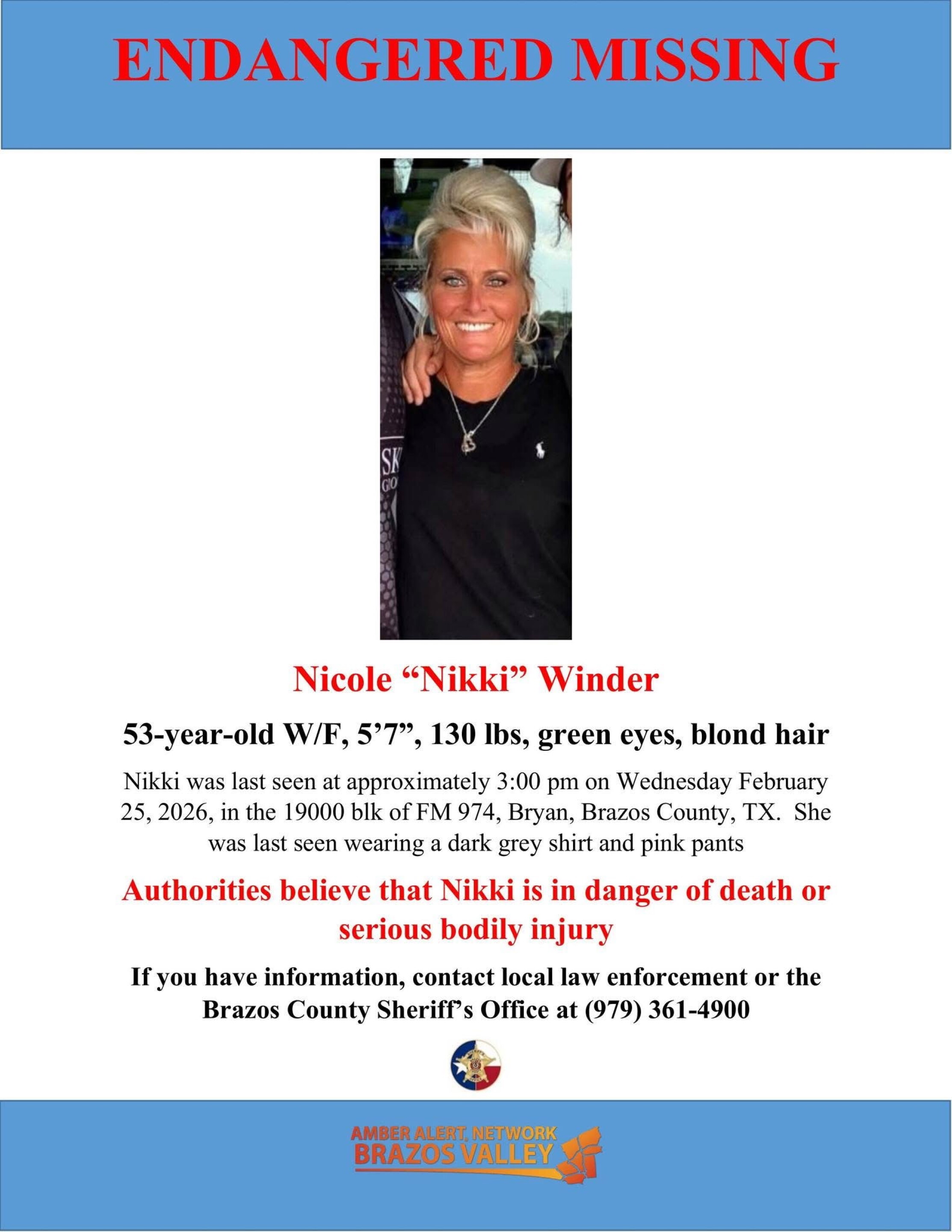Brazos County Sheriff’s Office looking for missing endangered woman
