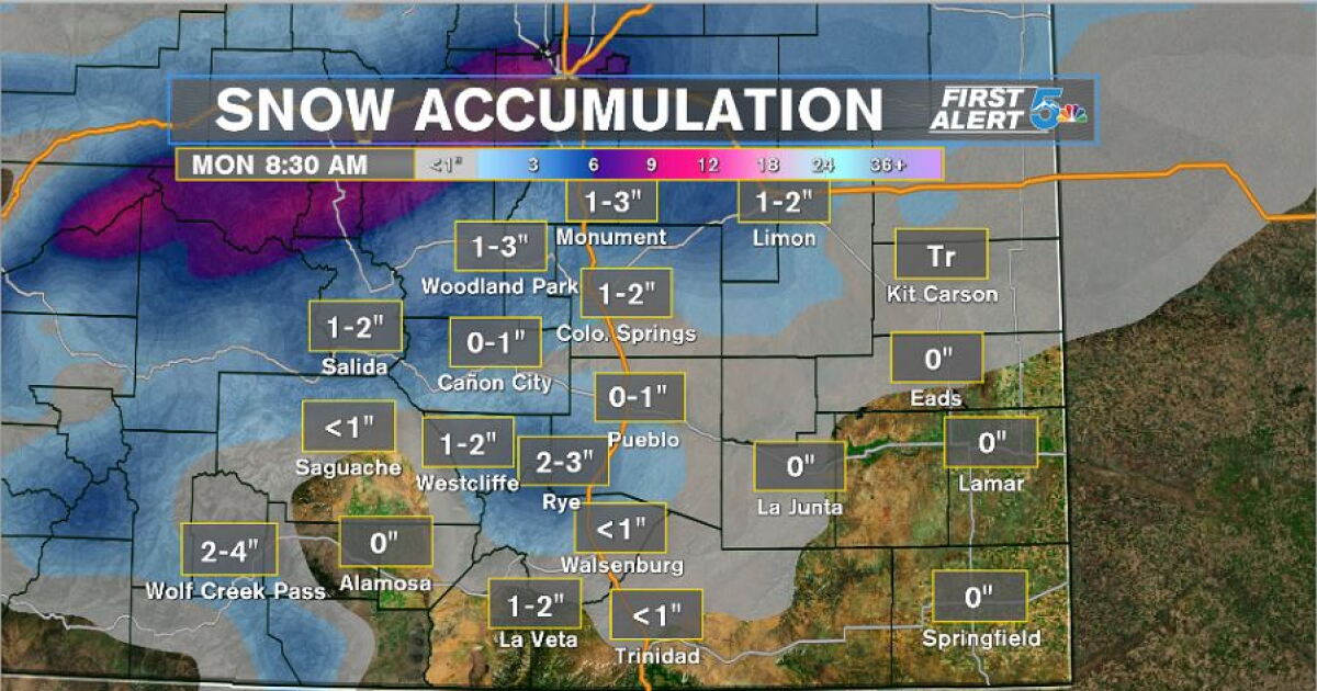 Rain and snow showers move in overnight, tapering Monday morning