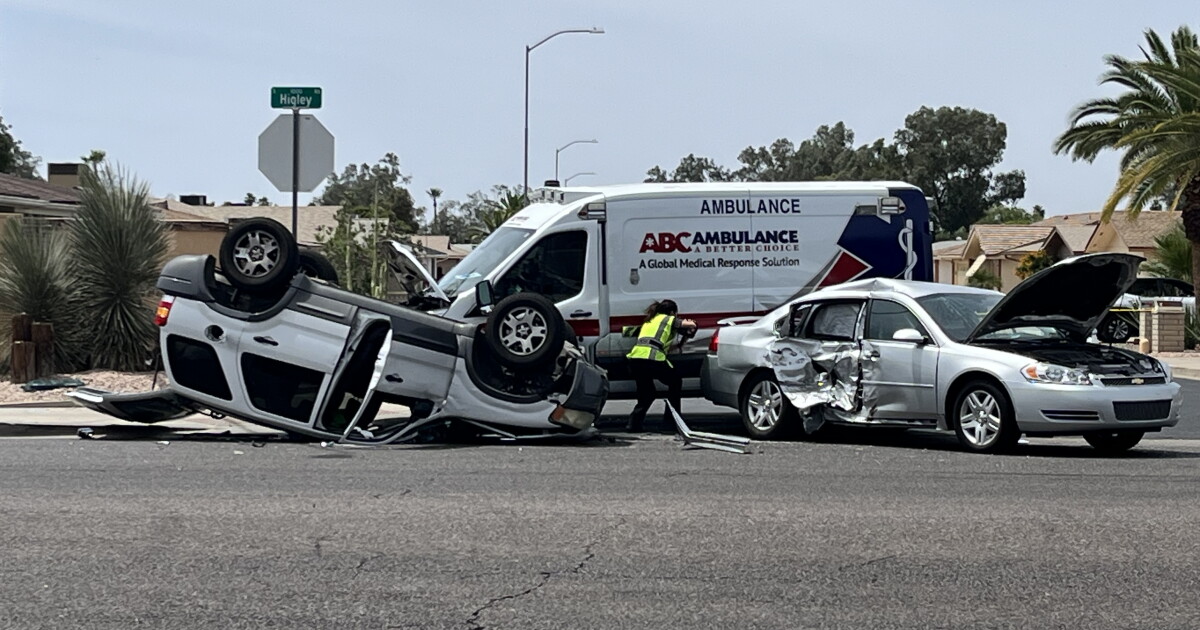 Two hospitalized after three-vehicle crash involving ambulance in Mesa