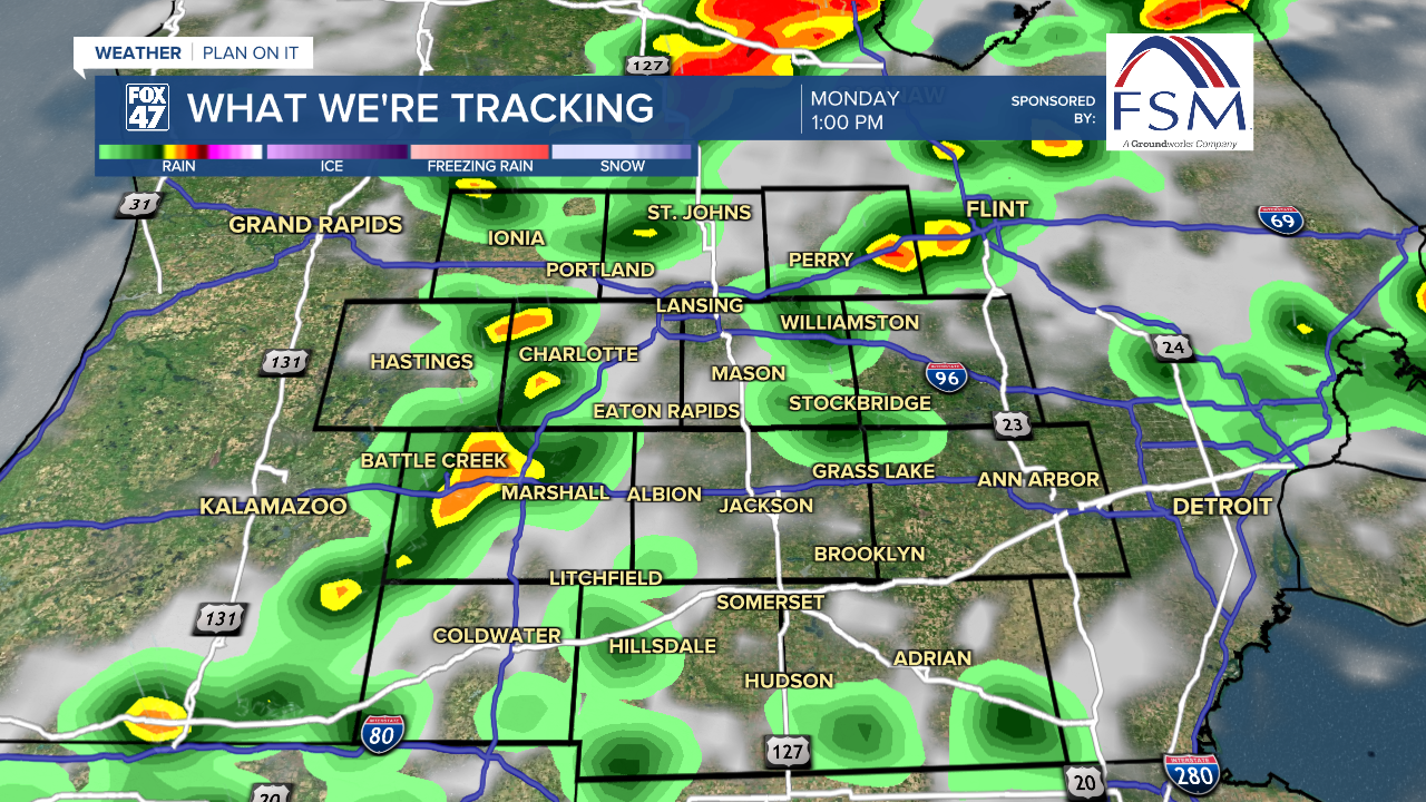 Showers and storms continue from the AM hours into the PM hours Monday