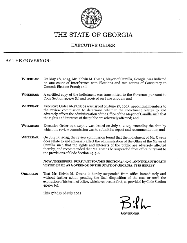 executive order Mayor of Camilla