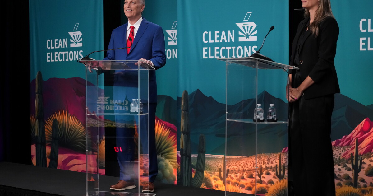 Congressman Andy Biggs, Teri Hourihan spar on debate stage in Arizona governor's race