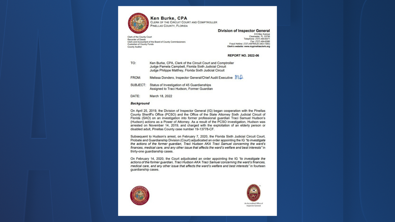 First page of status report from Pinellas County Office of Inspector General.png