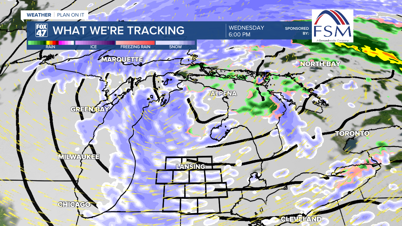 Following an advancing cold front, lake effect snow showers will setup across the state Wednesday into Thursday