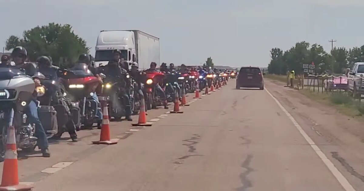 Bikers heading to Sturgis stop in tiny eastern Montana town by the thousands