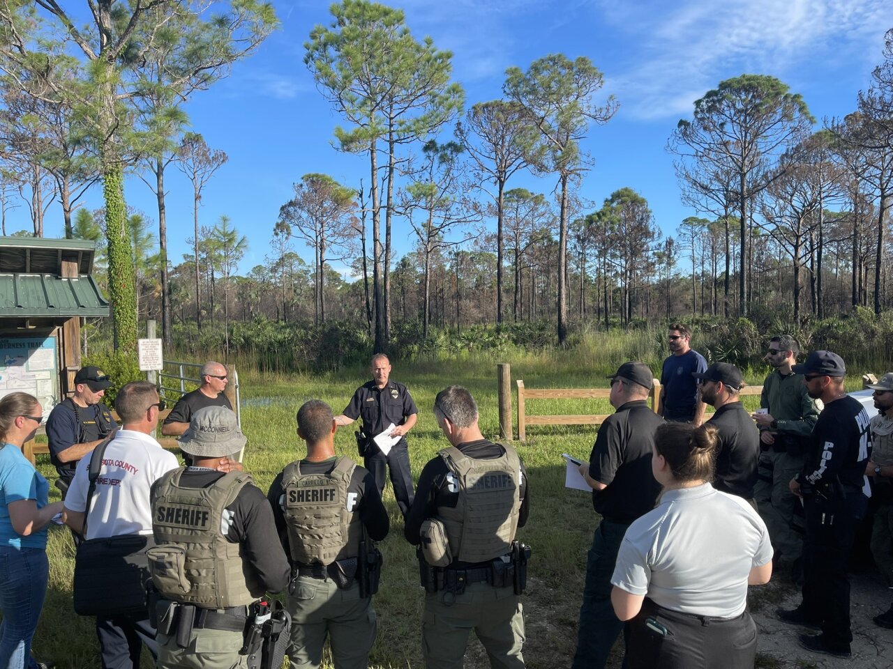 authorities gather before search for Brian Laundrie at T. Mabry Carlton Jr. Memorial Reserve
