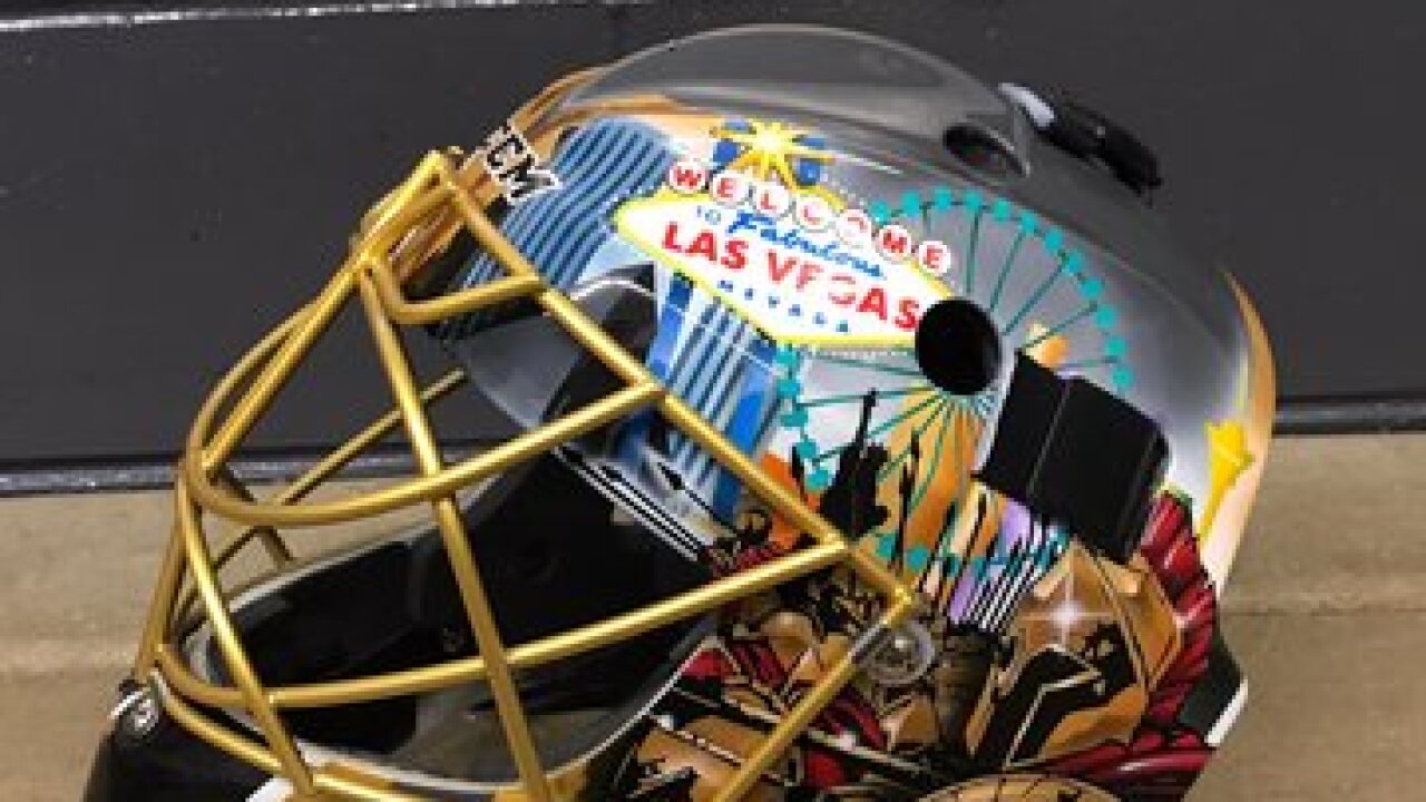 Photos Golden Knights Goalie Marc Andre Fleury Shows Vegas Themed Mask