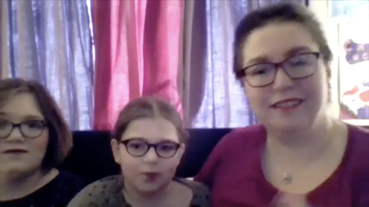 Nicki, Briella and Kim Chambers, as depicted in this screenshot of a video conference call with WCPO, speak about the two transgender sisters' experiences with remote learning during the COVID-19 pandemic, Feb. 23, 2021.