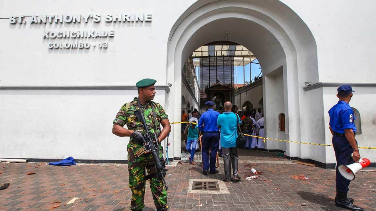 Sri Lankan security forces secure the area around St. Anthony's Shrine after an explosion hit St Anthony's Church in Kochchikade on April 21, 2019 in Colombo, Sri Lanka. At least 207 people have been killed and hundreds more injured after multiple explosions rocked three churches and three luxury hotels in and around Colombo as well as at Batticaloa in Sri Lanka during Easter Sunday mass. According to reports, at least 400 people were injured and are undergoing treatment as the blasts took place at churches in Colombo city as well as neighboring towns and hotels, including the Shangri-La, Kingsbury and Cinnamon Grand, during the worst violence in Sri Lanka since the civil war ended a decade ago. Christians worldwide celebrated Easter on Sunday, commemorating the day on which Jesus Christ is believed to have risen from the dead. (Photo by Stringer/Getty Images)