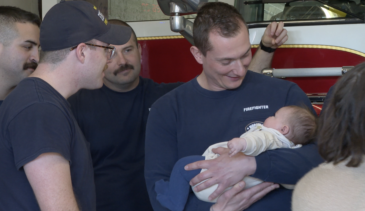Baby Evelyn meets Norfolk first responders