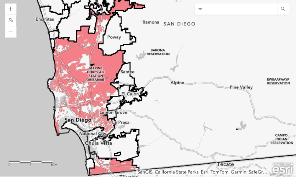 A screenshot of San Diego's Very High Fire Hazard Severity Zone Map