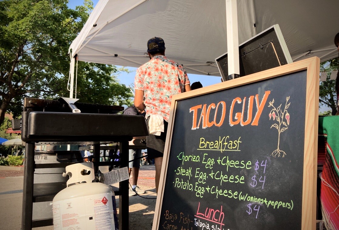 Taco Guy slings tacos at the Missoula Farmers Market by the X's