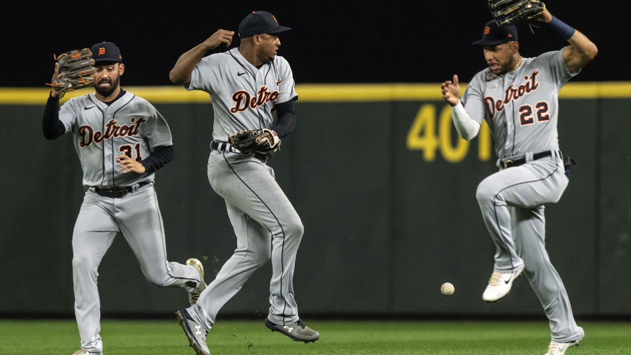 Riley Greene, Jonathan Schoop, Victor Reyes Tigers Mariners Baseball