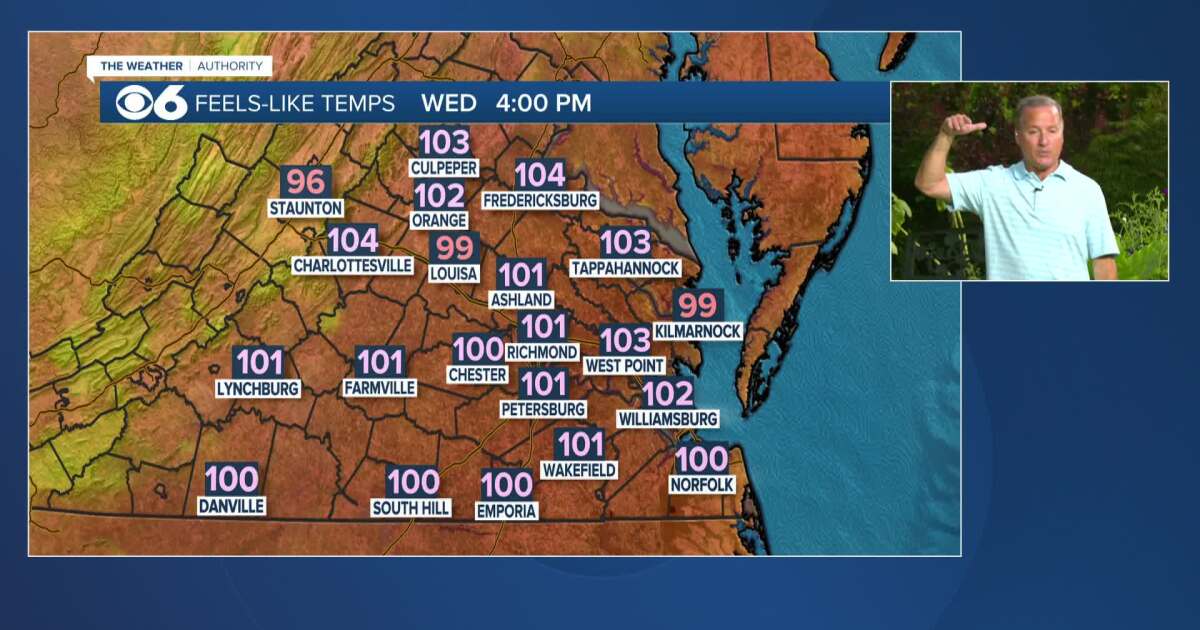Hot and humid weather continues in Virginia Wednesday