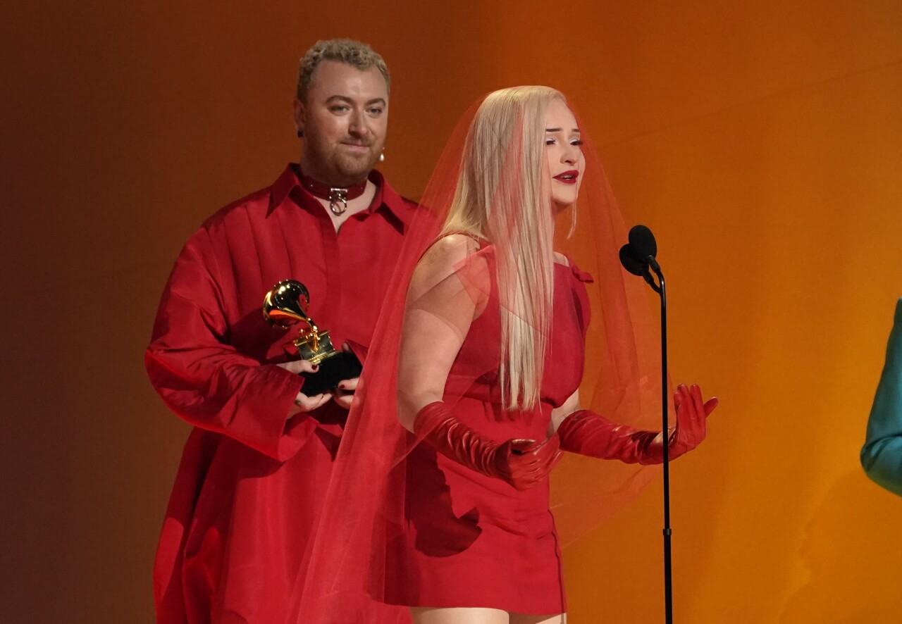Sam Smith and Kim Petras accept award at 2023 Grammy Awards