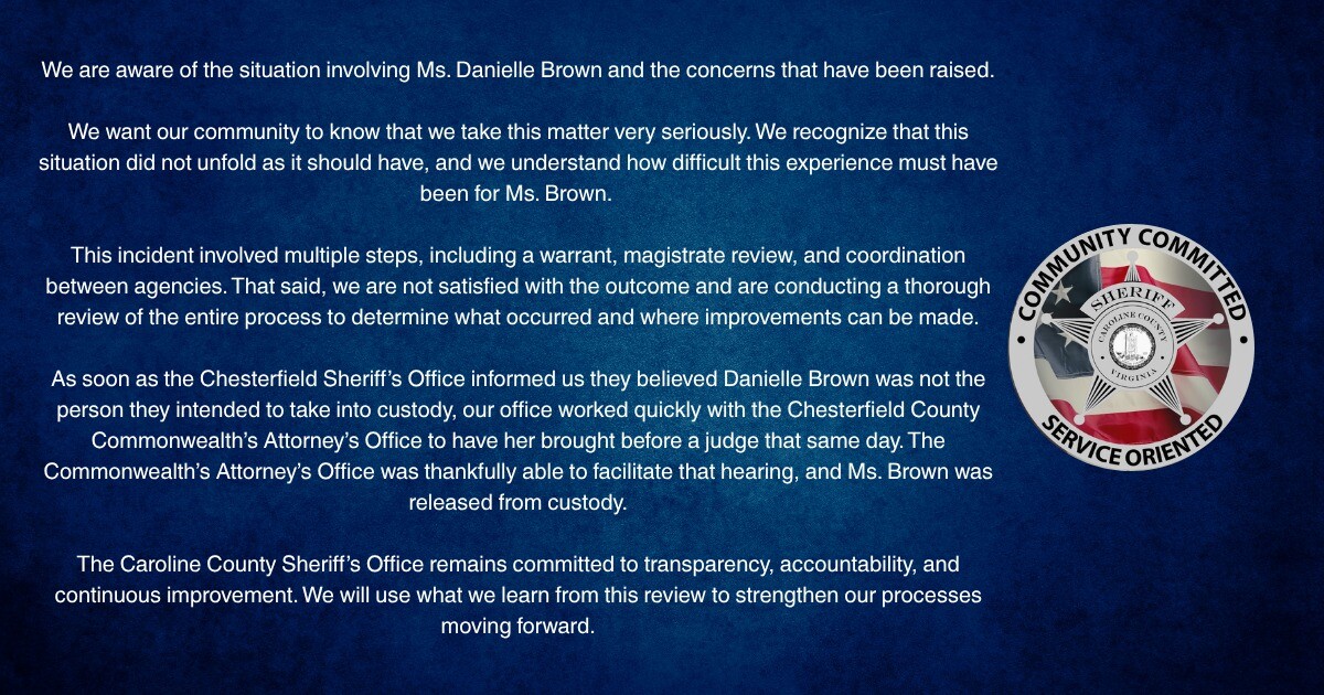 Caroline County Sheriff's Office statement